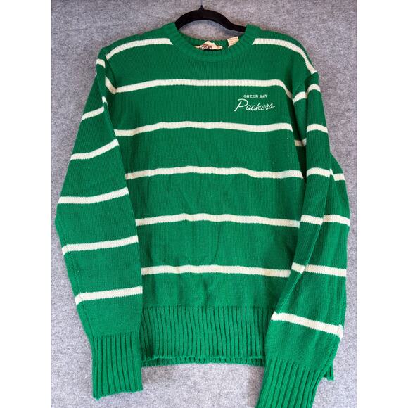 Vintage 80s Green Bay Packers Crewneck Sweater Mens Medium Green Striped Logo 7 - Picture 1 of 5